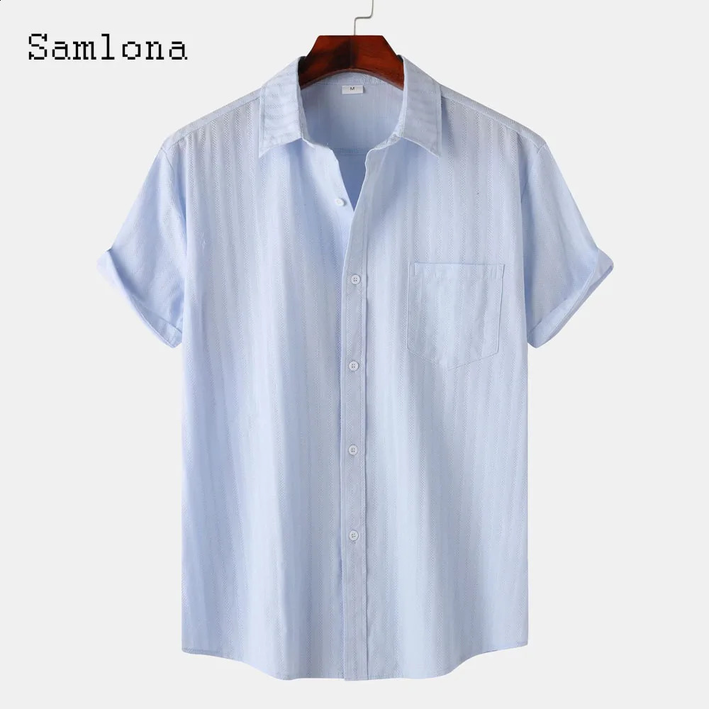 Mens Casual Daily Shirts Blue White Soft Basic Tops Sexy Hollow Out Blouse Lepal Collar shirt blouses Oversized Men Clothing 250225