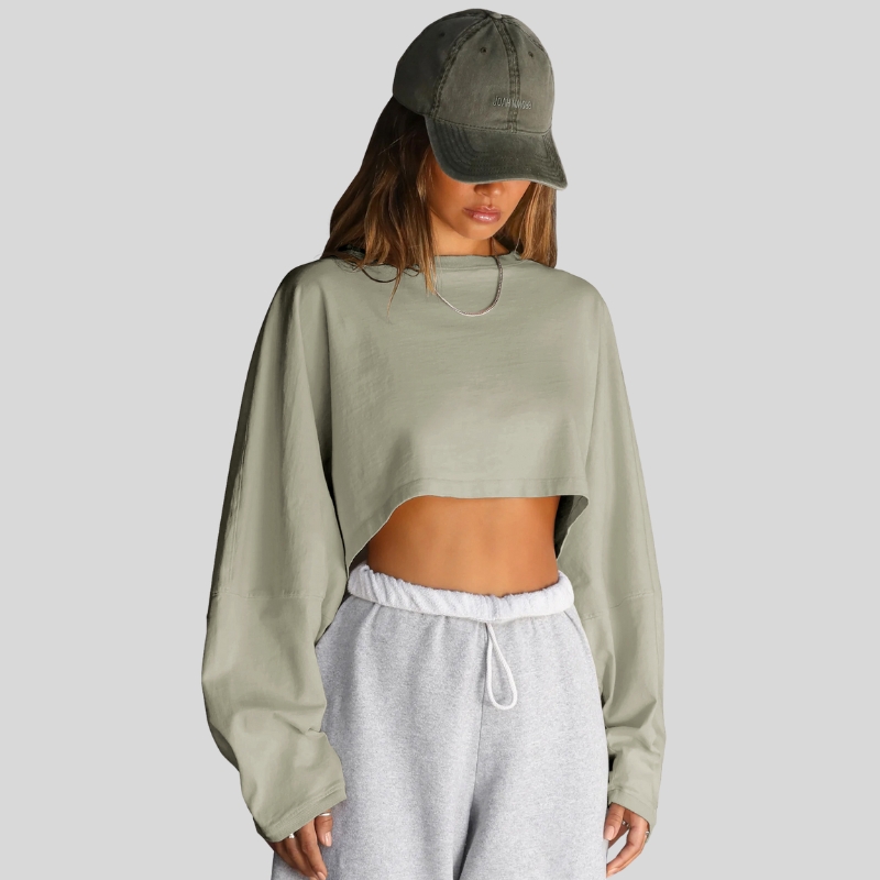 New open-button crew neck sweater European and American women's clothing short sports bottoming shirt T-shirt knitted sweater long-sleeved top