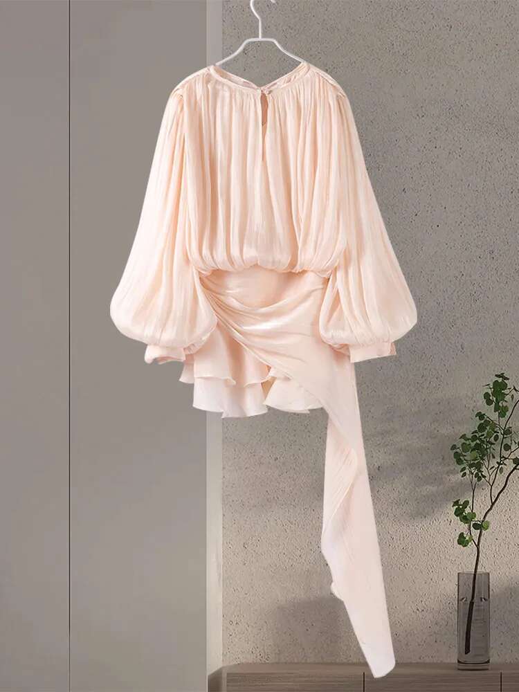 Elegant Unce Women V Neck Up Lantern Sleeves Chic Mini Robe Female 2025 Spring New Patchwork Lace Beach Dress Lady