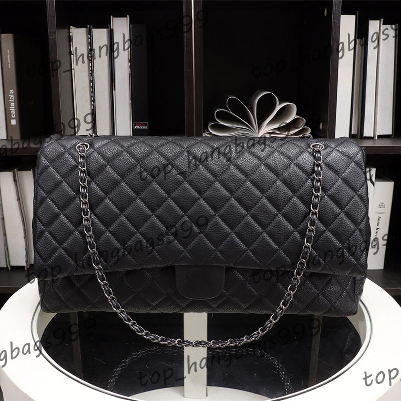 Womens Black Classic Flap Jumbo Maxi Airport XXL Shoulder Bags Large Capacity Luxury Brand Diamond Lattice Quilted Silver Chain Handbags Travel Luggage Bag 46CM