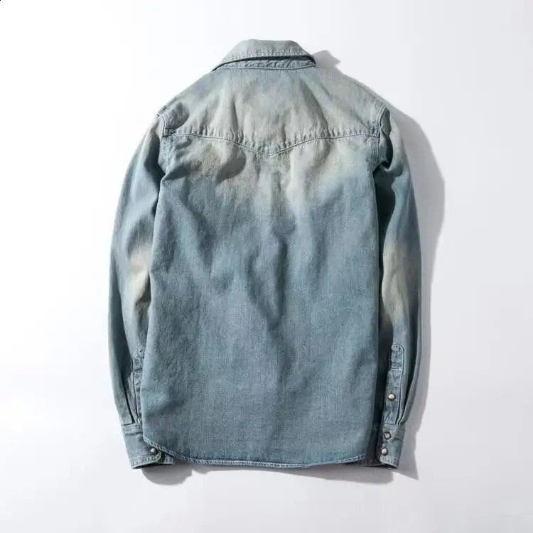 American British Style Khaki Retro Heavyweight Washing and Old Mens Workwear Clothes Long Sleeve Denim Shirt Jacket Men 250226