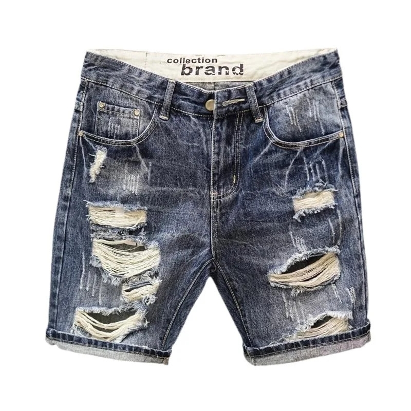 Vintage Japanese Style Mens Denim Shorts Casual Trendy Straight Leg Mid Waist Summer ed Five Piece w250228