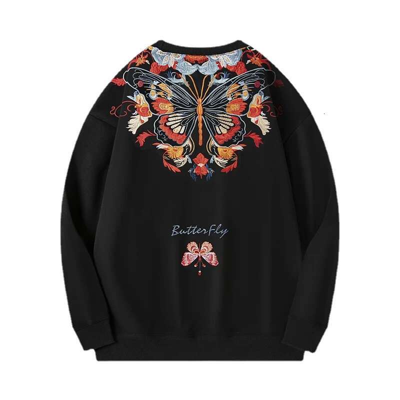 Butterfly Embroidery Men Women Fashion Haruku Sweatshirts Vintage Hip Hop Hoodies Streetwear Designer Couple Pullover