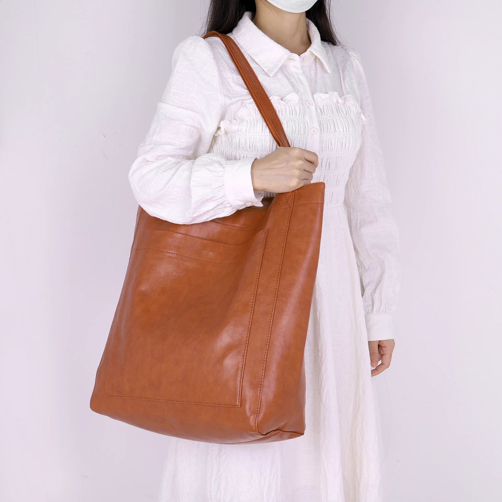 Ship from US Women Retro Shoulder Bag Single Large Capacity Trendy Work Hobo Hasp Closure Vintage Top Handle 250303FBB