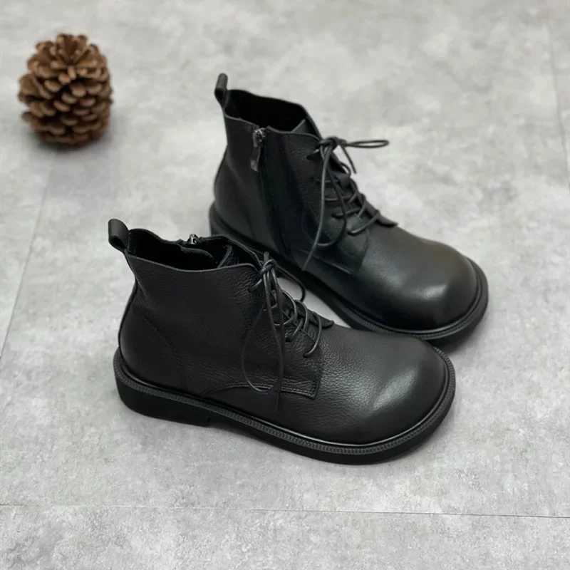 Autumn/winter Boots Big Nose Shoes Wide Toe Handmade Genuine Leather Soft Bottom Short Womens Boots Wide Nose Shoes Z250303