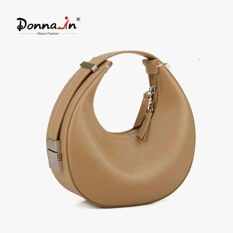 Donna-in Cow Leather Half Moon Genuine Cowhide Women Crescent Hobo Handbag High Quality Round Deaign Underarm Shoulder Bag