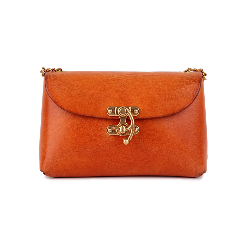 Niche Women's Leather Sloping Top Layer Plant Tanned Cowhide Small Square Bag Artistic One Shoulder Phone Bag Designer Handbag