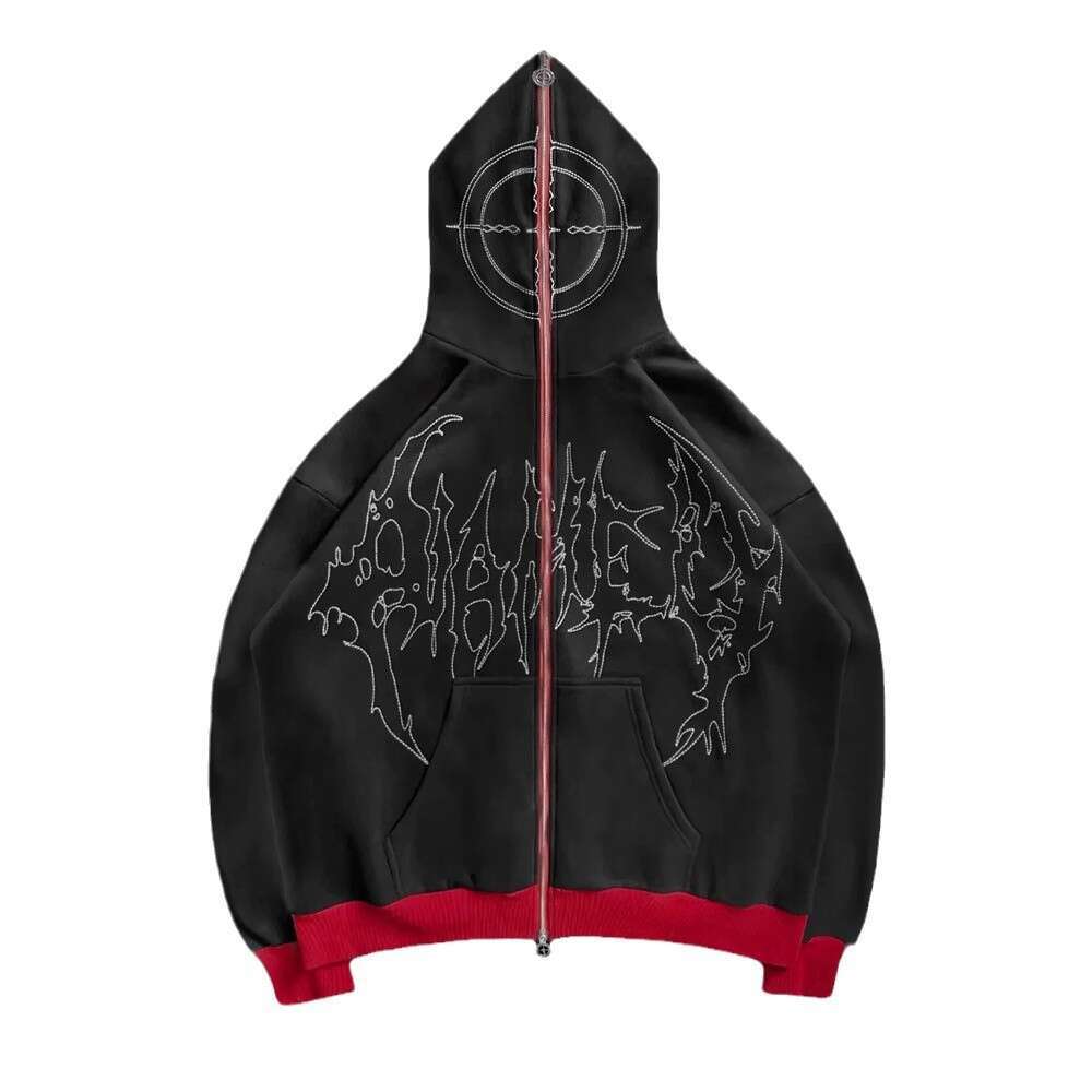 New street style thorny pattern hot stamping print trendy brand cardigan jacket with loose zipper autumn hoodie