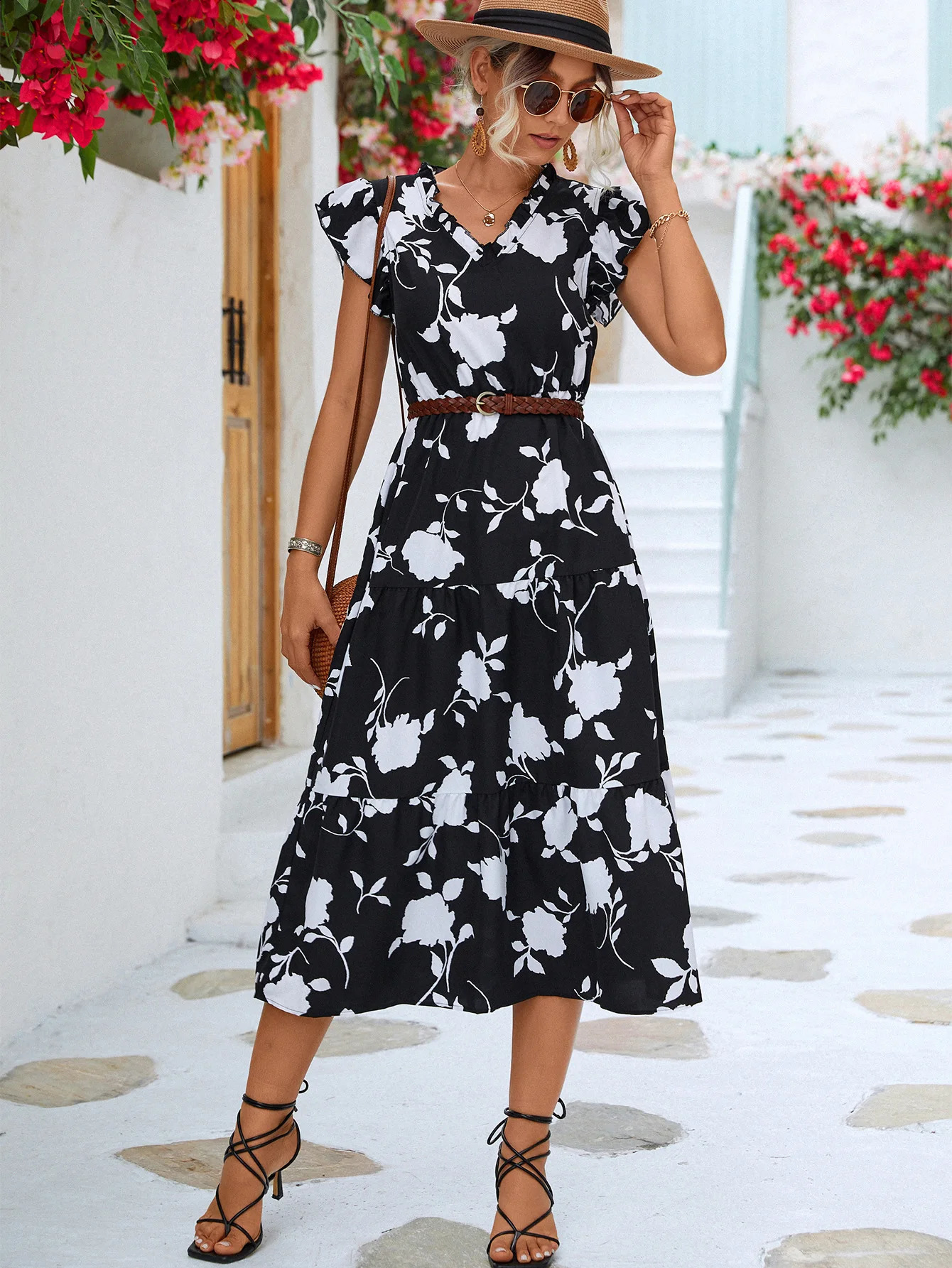 Product Vneck Printed Feifei Sleeve Dress 250228