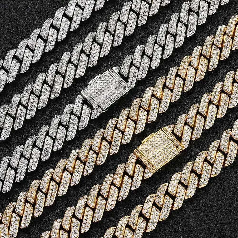 Hip Hop Shiny 13MM k Women Men Sier Color Rhie Iced Out Cuban Chain Punk Jewelry Necklace Gift