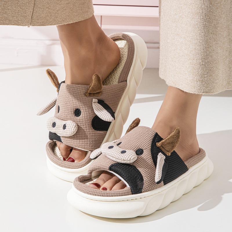 Hot new free shipping designer slippers for womens mens flat slippers black withe brown Linen slippers cute cartoon indoor home anti slip