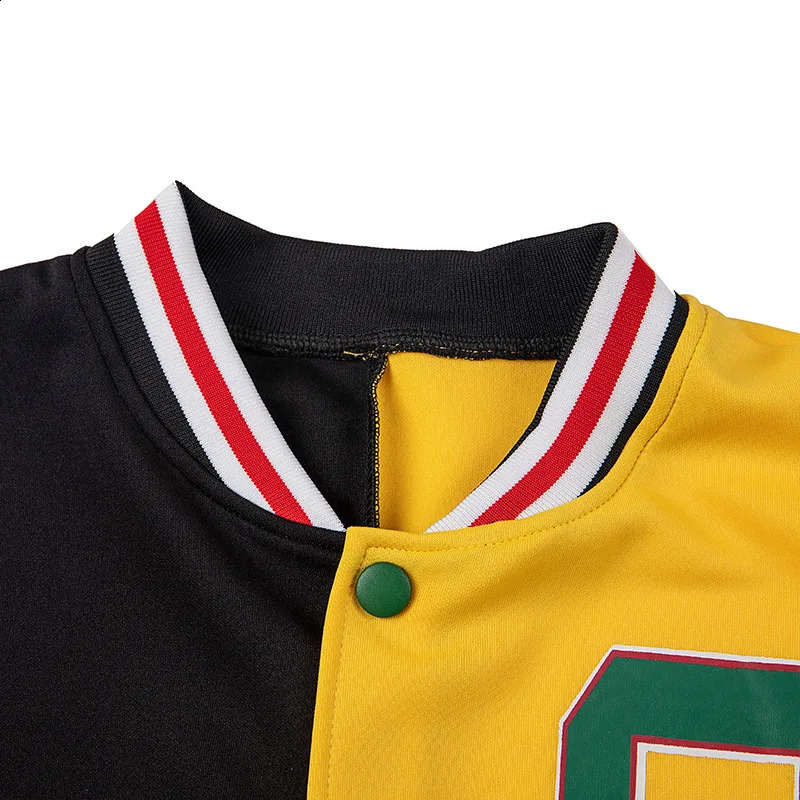 Fall Winter Print Patchwork Yellow Jackets For Women Long Sleeve Varsity Jacket Buttons Loose Baseball 250228