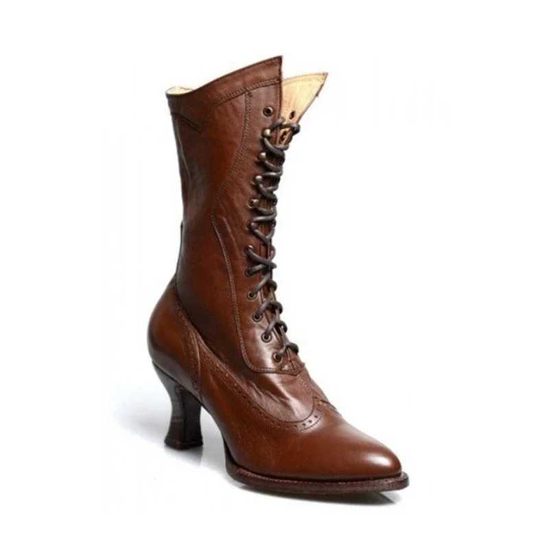 British punk Noble womens shoes knight boots medieval PU leather ankle boots fashionable womens role-playing high heels Botas Mujer Z250303