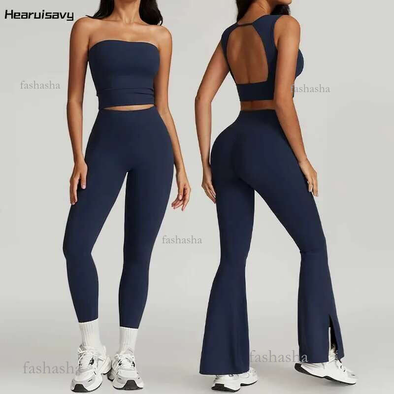 Tracksuits Heavy Women's High Waist Flared Pants Workout Set For Women Gym Vest Set For Women Track And Field Clothing Quick Drying Sportswear Fo