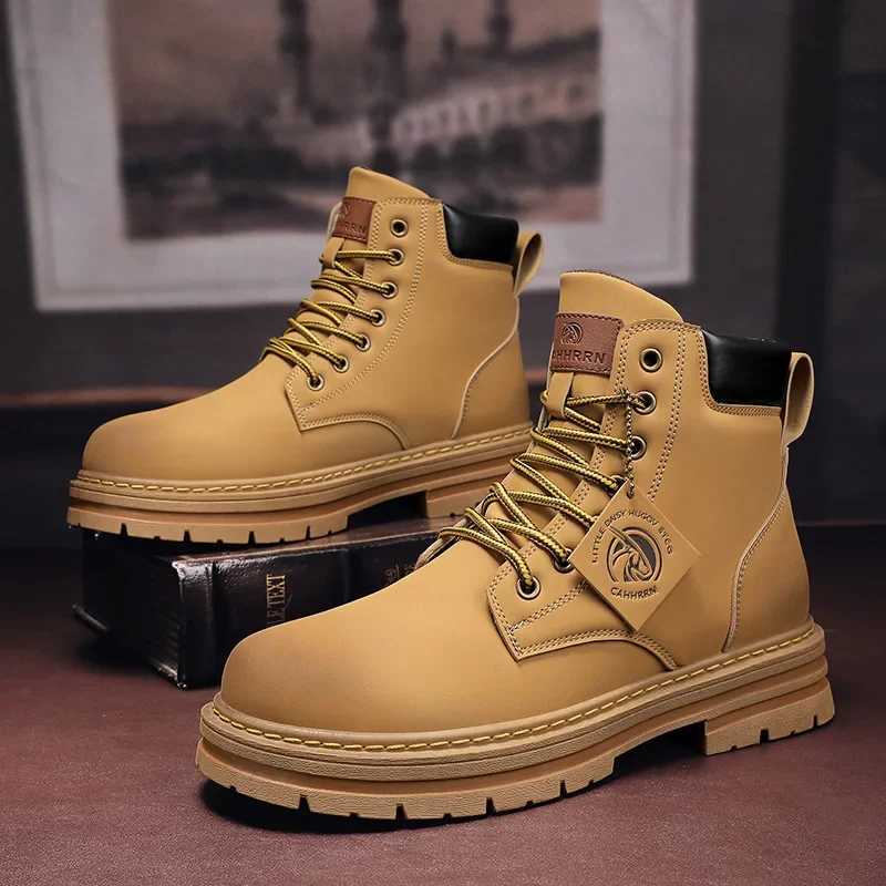 Mens leather boots fashionable motorcycles mens ankle boots winter boots mens shoelaces Botas Hombre Z250303