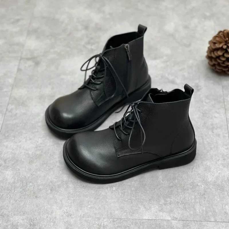 Autumn/winter Boots Big Nose Shoes Wide Toe Handmade Genuine Leather Soft Bottom Short Womens Boots Wide Nose Shoes Z250303