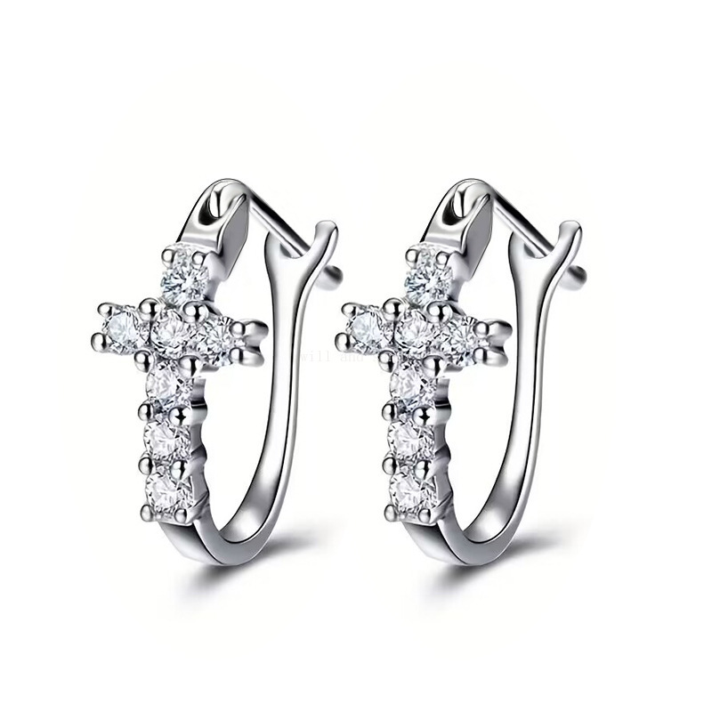 Silver Gold Jesus Cross Earring Ear Cuff Designer Jewelry Diamond Oval Love Heart Charm Inlaid Cubic Zirconia Stud Hoop Earrings Dangle for Man Woman 