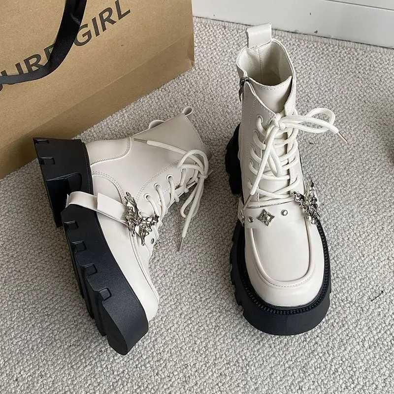 Punk Style Short Boots Womens 2023 Fall New Netflix Hundred with Biker Boots Handsome Gothic Thick Bottom Boots Z250303