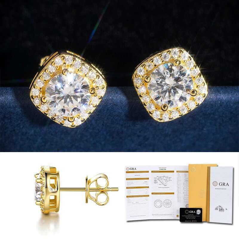 D VVS1 Pass Dia Tester Pen Moissanite Stud Earrings For Women 100% Real Sterg Sier 2 GRA Certificates Moissanita