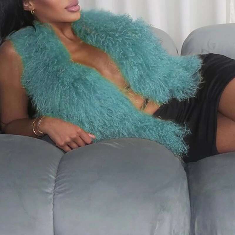 BKLD Sexy Temperament Fluffy Tops For Women High Street Y2k Nightclub Outfits Faux Fur Backless Lacing Solid 2025 Vest Waistcoat