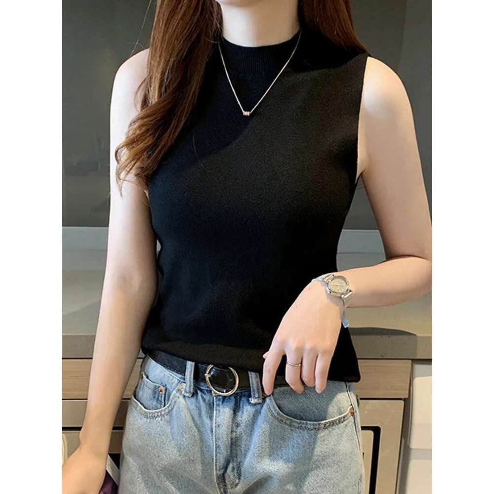 Summer Versatile 2025 Knit Sleeveless Women Basic Solid Tank Casual O-neck Slim Thin Tees Female Tops Vest