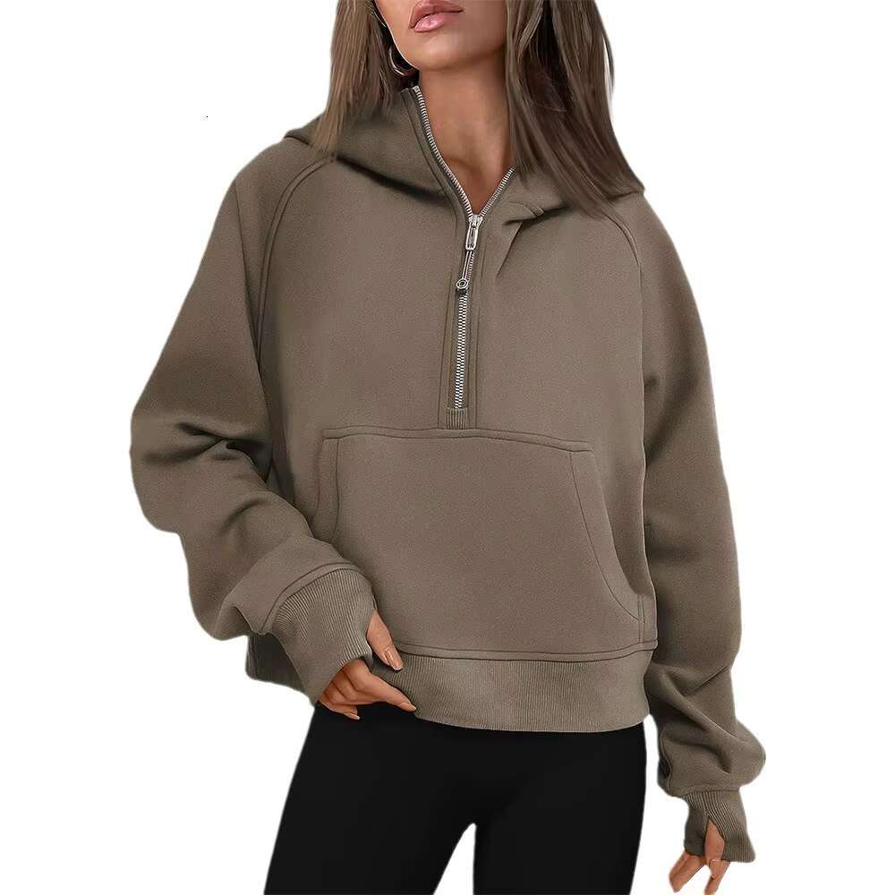 New Custom Winter Ladies Sports Multicolour Plain Half Zipper Loose Fitting Sweatshirts Jogger Fleece Hoodies For Women