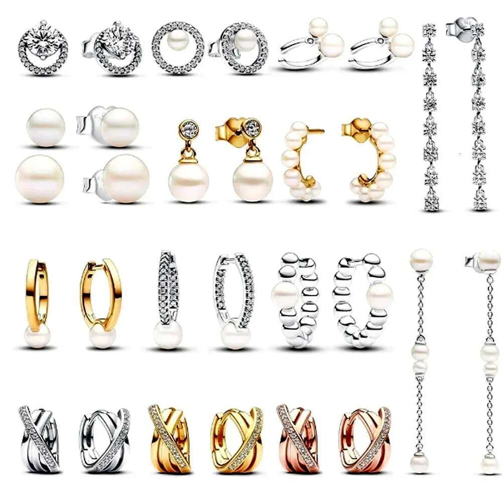 925 Sterling Silver Earrings original certified Open Hoop Pearl hoop earrings for women High quality fine jewelry Gift