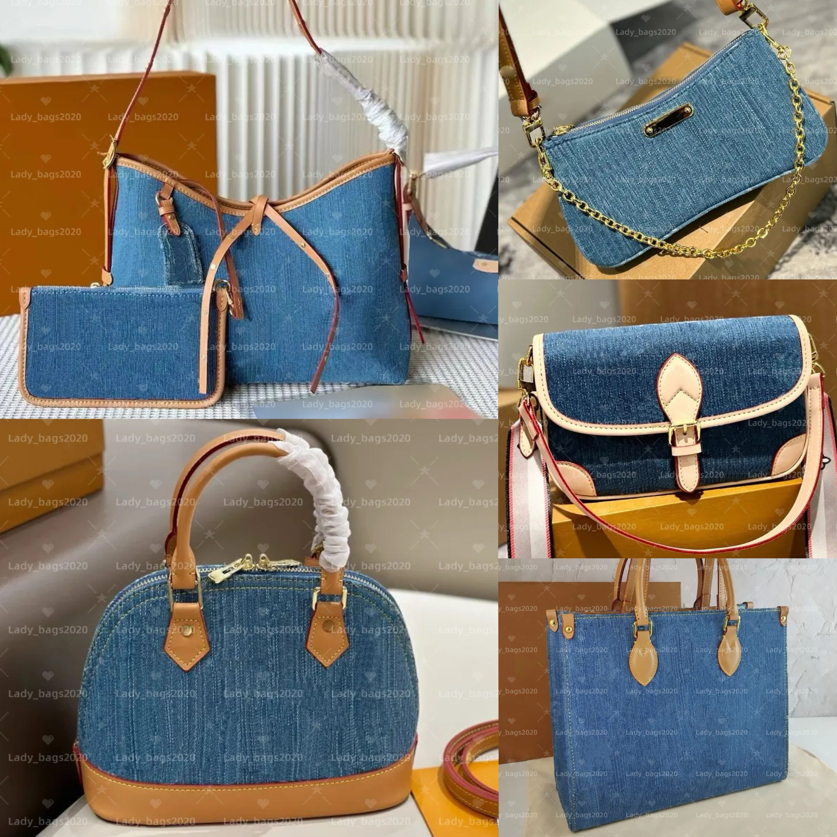 Denim Bag Pochette Tote Chain Underarm Cowboy Bags Hobo Brown Blue Flower Vintage Classic Leather Clutch Women Mini Crossbody Pillow Purse