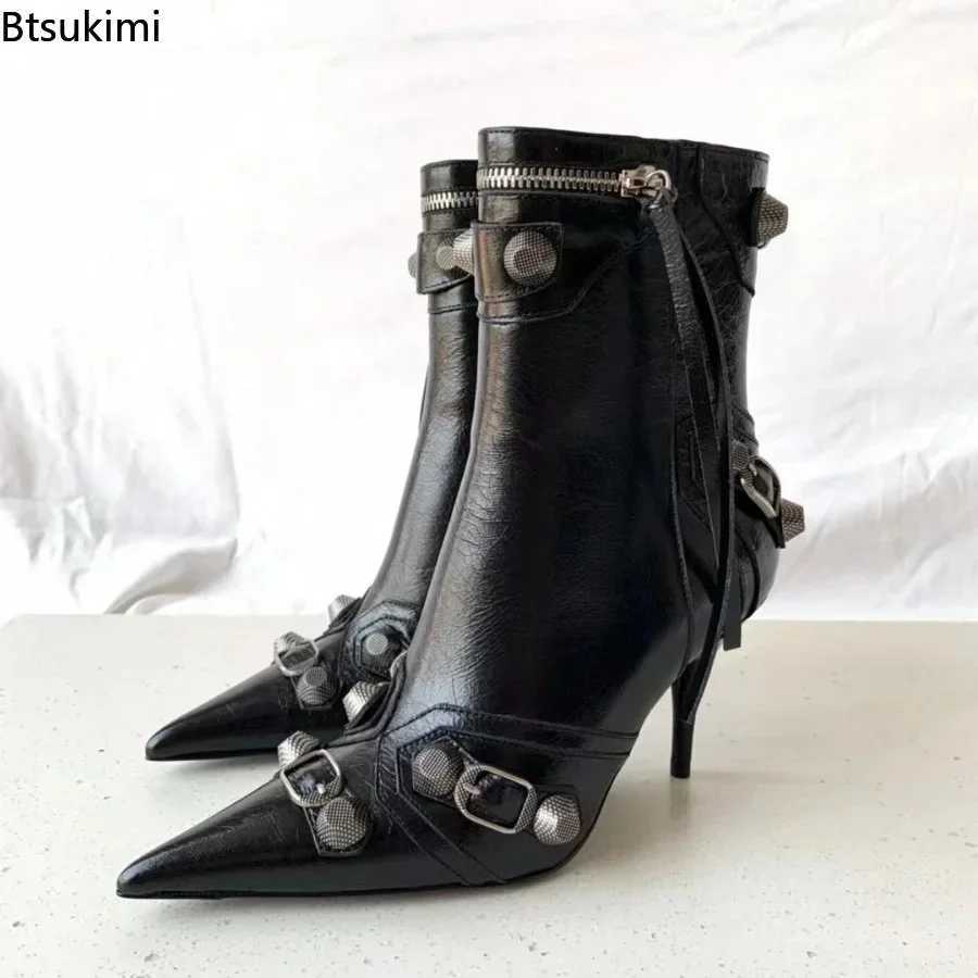 Womens sexy club party leather boots luxury style Pointed toes thin high heels womens autumn and winter ankle boots 34-46 Z250303
