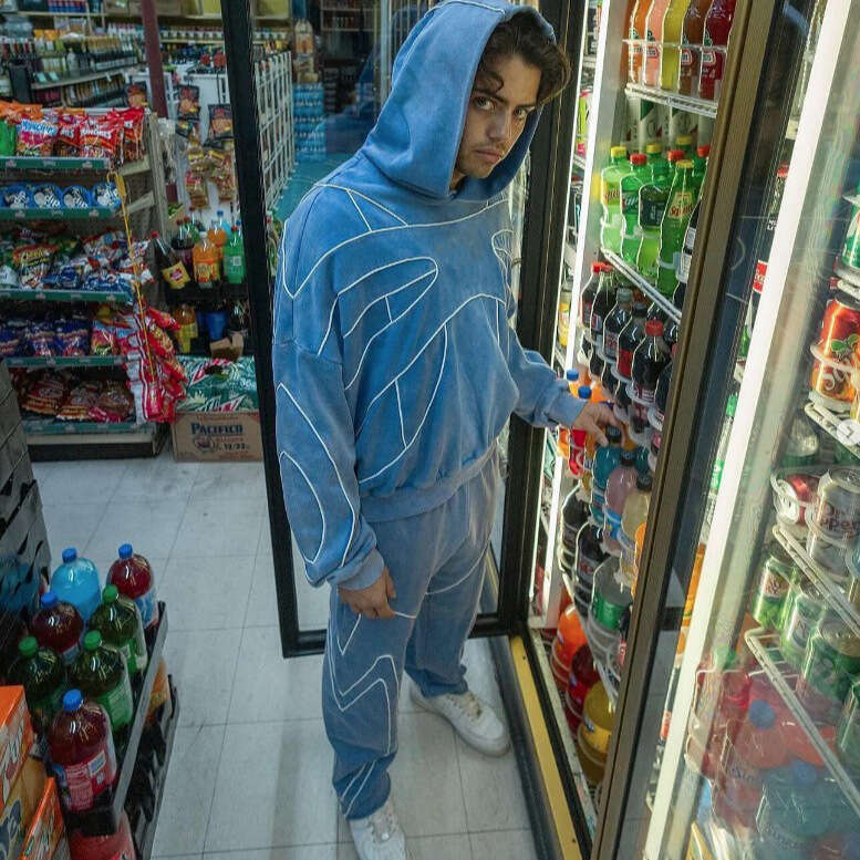 New American street style loose hoodie for autumn winter, men's and women's elastic waist wide leg pants set