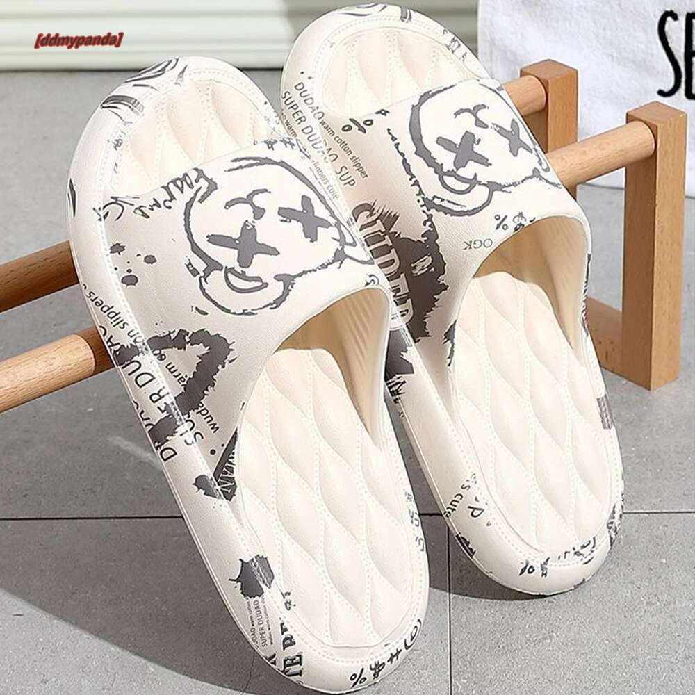 Summer Cartoon Print Women Slippers Thick Flat Outdoors Beach Slides For Men Bath Sandals Couple Ladies Shoes #ddmypanda