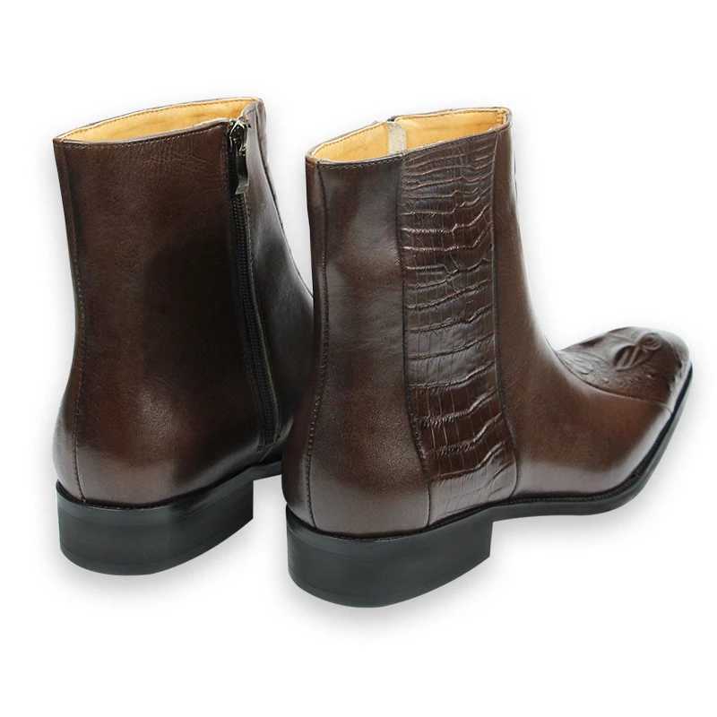 Elegant mens dress Boots Handmade Genuine cow leather crocodile skin printing Zipper Luxury design Autumn casual shoes for men Z250303