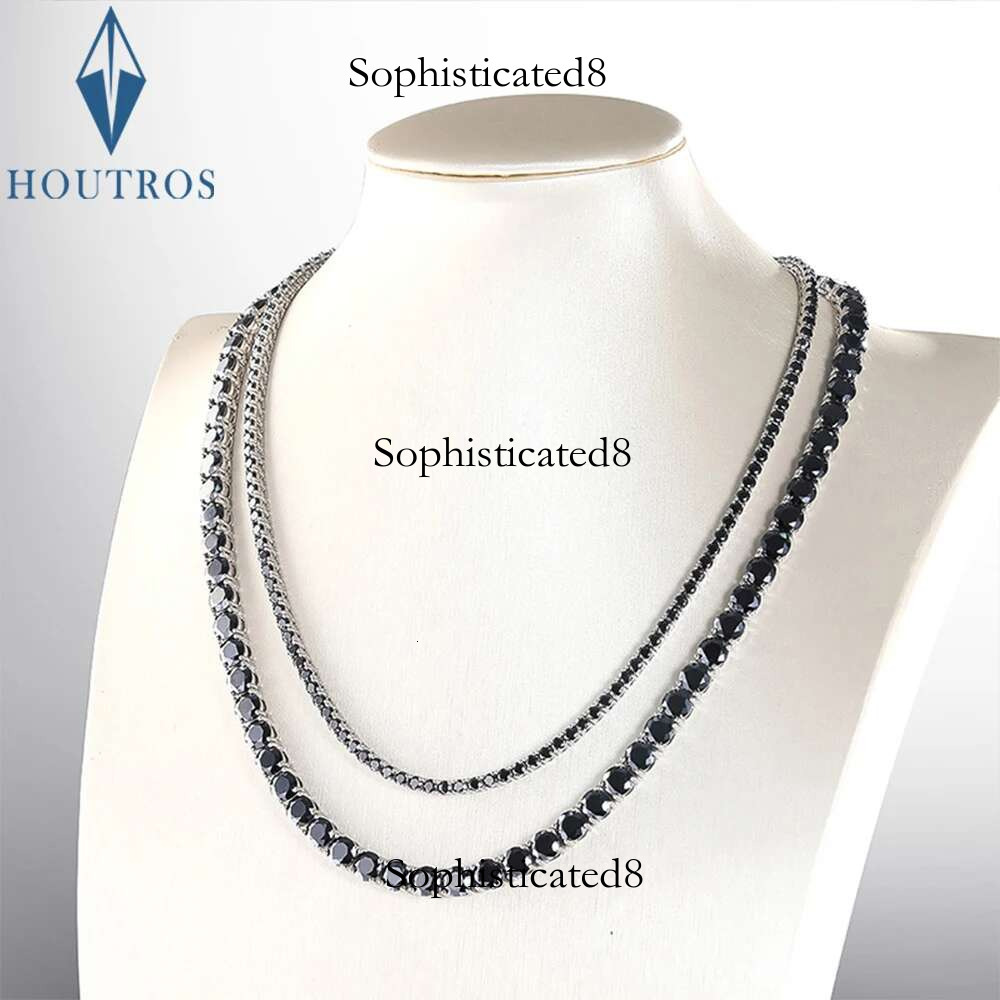 3/4/5/6.5mm Black Full Moissanite Tennis Necklace GRA Certified Sterg Sier Hiphop Neckchain Jewelry Pass Dia Tester