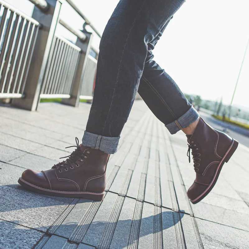 New Large Size Male Shoes Spring Round Toe Men Boots Casual Design Boots Vintage Fashion Motorcycle Boots Outdoor Boots a056 Z250303