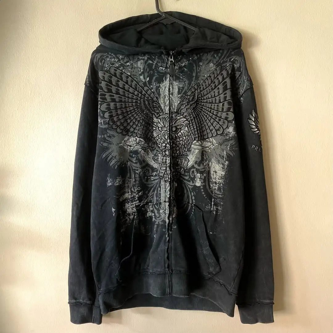 Y2K Vintage Fleece Padded Zipper Hoodie Men Women Street Hip Hop Loose Sweatshirt Couple Casual Punk Melt Pattern Hoodie 250226