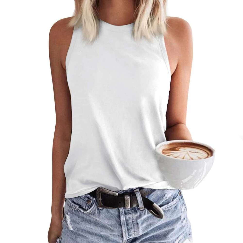 Color Women Solid Tank Loose Crew Neck Sleeveless Vests Tops