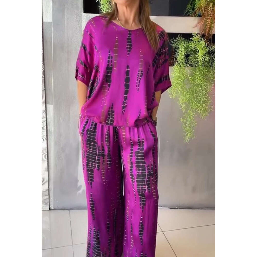 European and American Summer Round Neck Printed Loose Two Piece Set for Women 2025 New Casual Fashion Trendy Clothing