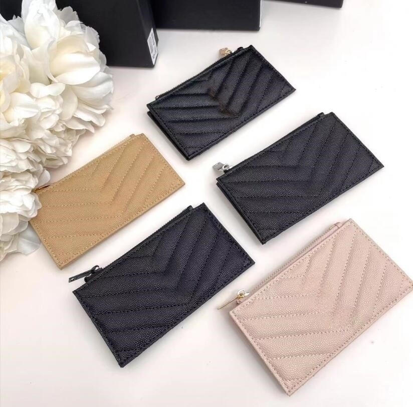 Fashion letter ladies card holder caviar zipper purse with luxury designer wallet leather business credit card holders 06622 size:13*8*2cm