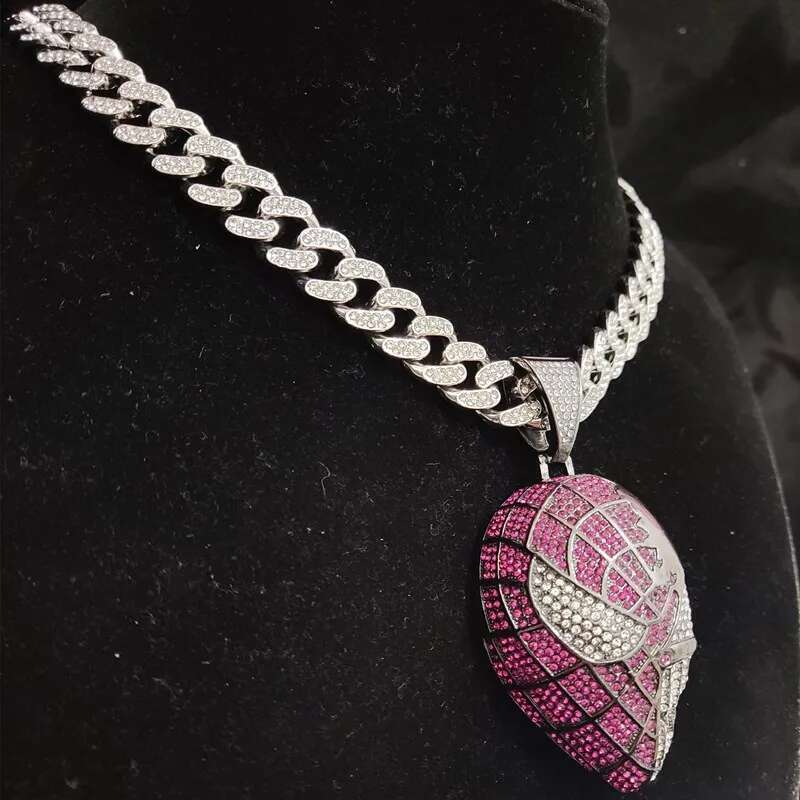 Men Women Hip hop Iced out Bg Mask Pendant Necklace crystal Cuban Chain Hiphop Necklaces fashion Charm jewelry