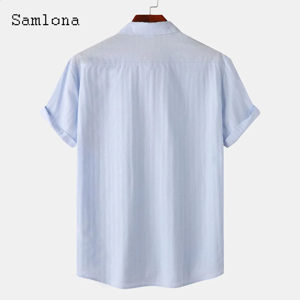 Mens Casual Daily Shirts Blue White Soft Basic Tops Sexy Hollow Out Blouse Lepal Collar shirt blouses Oversized Men Clothing 250225