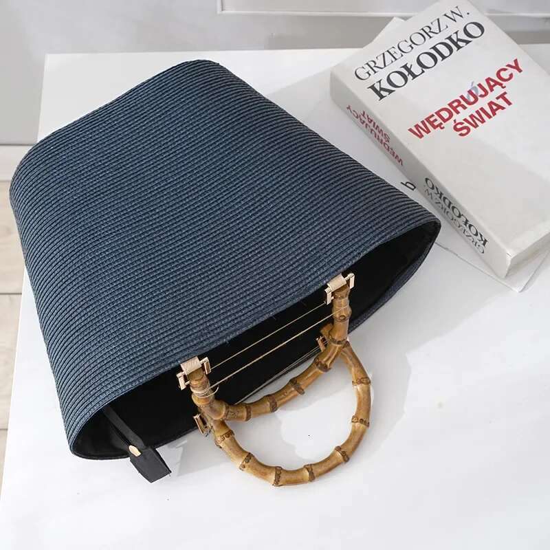 Bohemia Casual Handbag Woman 2024 New In Large Capacity Trend Fashion Bamboo Handle Straw Original Quality Beach Tote Bag