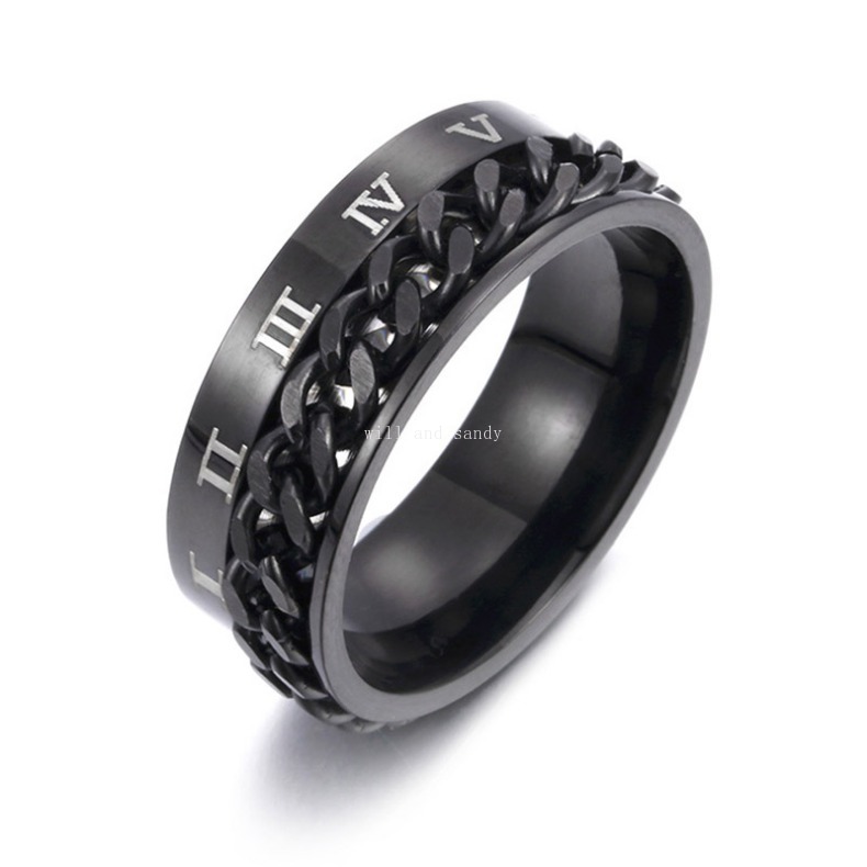 Roman Numerals Engagement Ring Band Spinner Chain Ring Non Tarnish Stainless Steel Rings Fine Jewelry for Man Women Gift