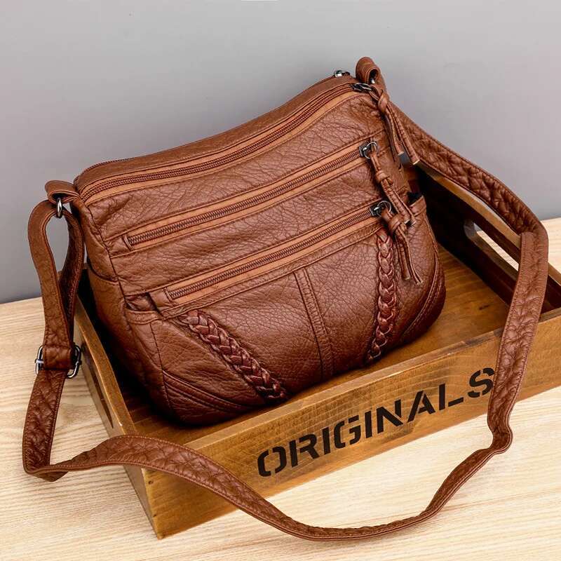 Vintage Solid Color Shoulder Retro Crossbody Women's Handbag Soft Leather Bag