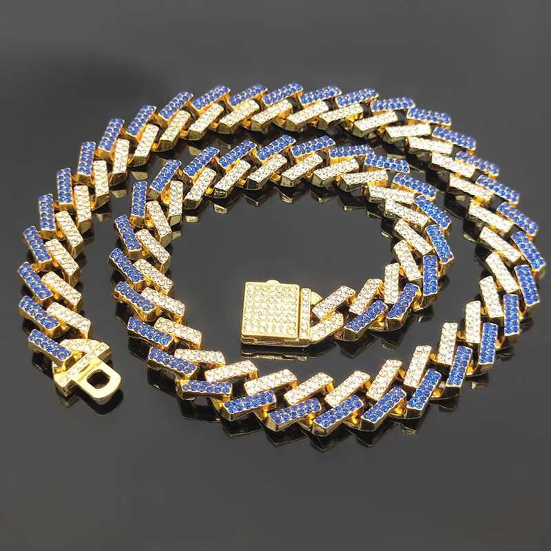 Iced Out Blue Crystal k Chain Necklace for Men Hip Hop Color Rhies Paved Miami Cuban Choker Rapper men Jewelry
