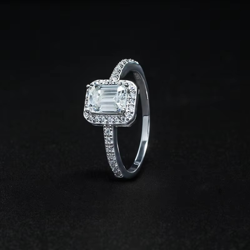 S Pure Sier Four Claw Square Sugar Emerald Radiant Cut Wedding Silica Ring