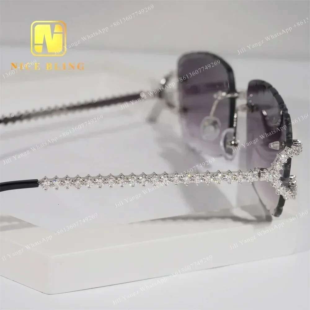 REAL HAND SET Jewelry s Moissanite pass dia tester Rimless men iced out sunglasses Custom Accepted
