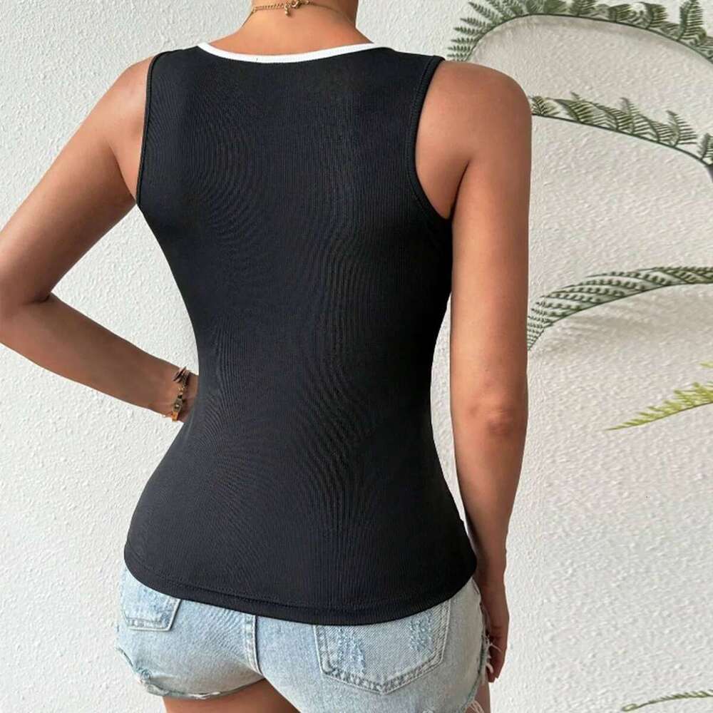 Ribbed Sexy Sleeveless Tank Trendy Women's Tight T-shirt V-neck Top 2025 Summer Spicy Girl Nightclub Bar New