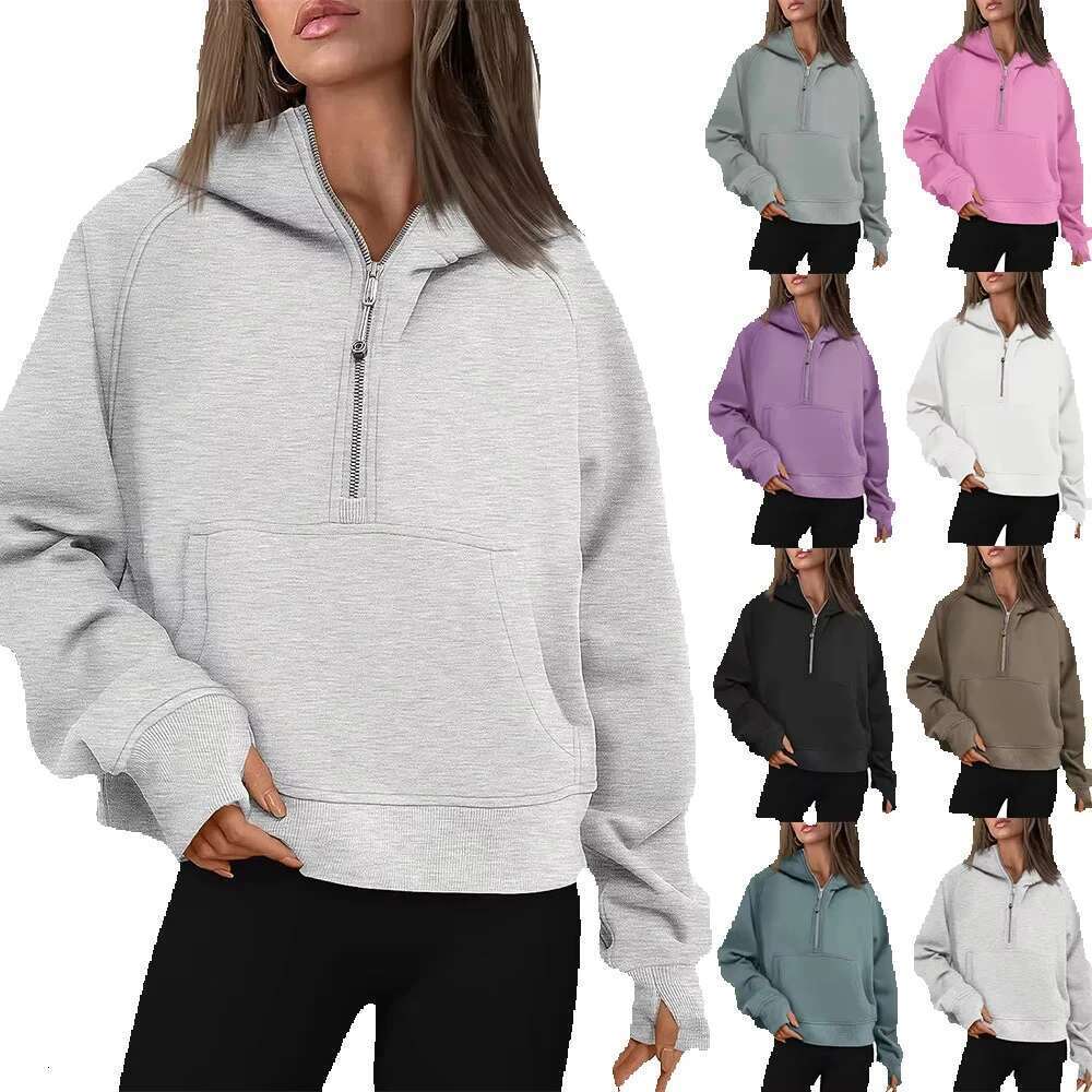 New Custom Winter Ladies Sports Multicolour Plain Half Zipper Loose Fitting Sweatshirts Jogger Fleece Hoodies For Women