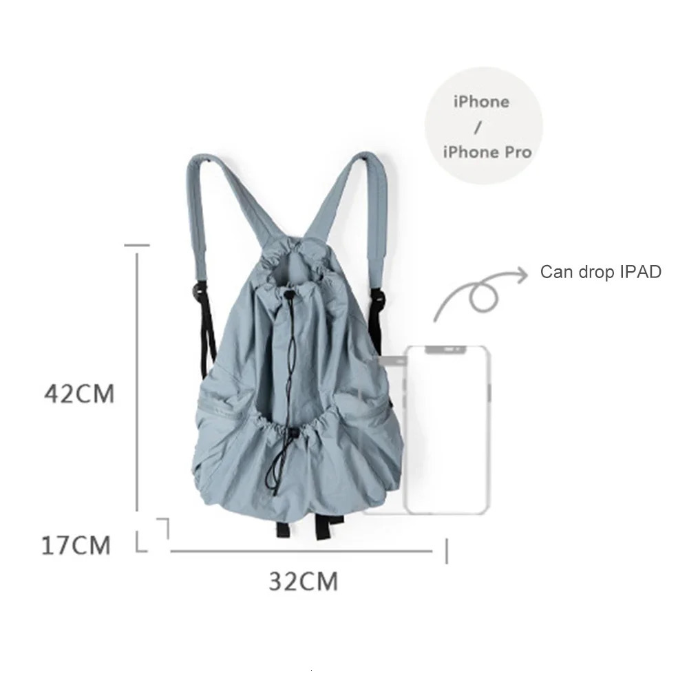 Ship from US Fashion Ruched Drawstring Backpacks for Women Aesthetic Nylon Girl Travel Backpack Light Weight Students Book Bag Female 250304FBB