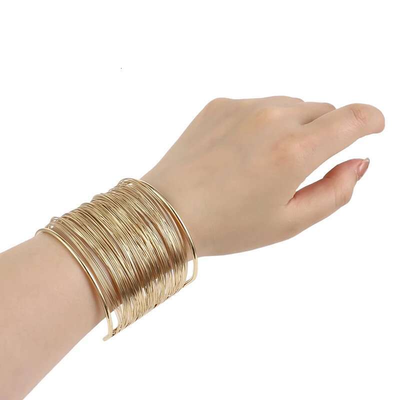 Bangle for Women Open Wide Wire Bracelets Gold Color Wrist Cuff Wrap Bracelet